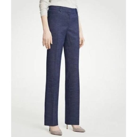 Ann Taylor Pants - ANN TAYLOR medium blue straight leg Kate Fit stretch trouser pleat pants